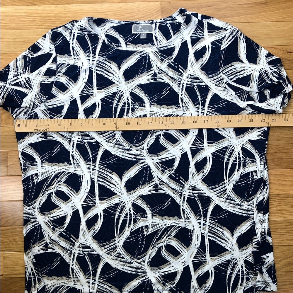 JM Collection Navy and White Circle Print Top Sz 1X (V1) - Picture 6 of 8